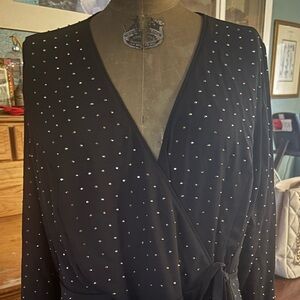 City Chic Black and Silver Long Sleeve Wrap Dress